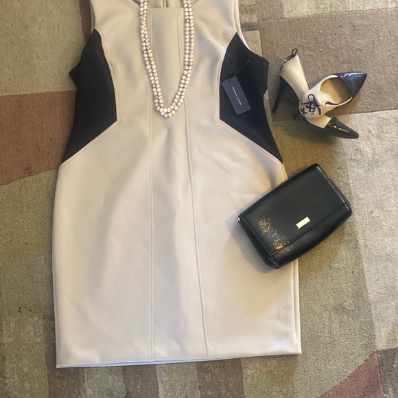 tommy hilfiger color block tan/black scuba dress - Picture 4 of 14